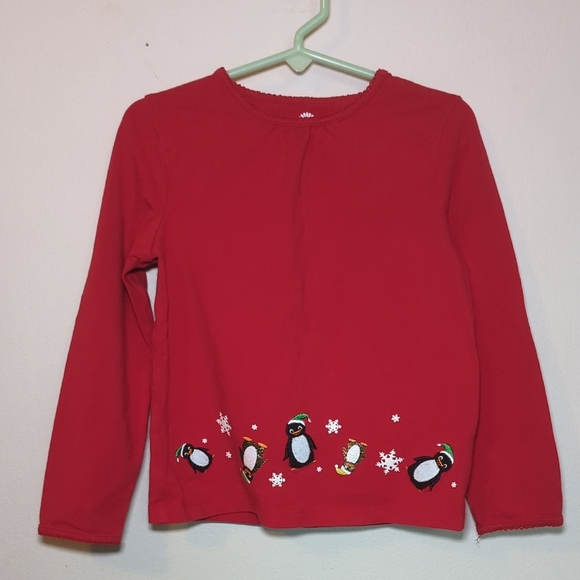 3 for $10 Bundle Sale! J Khaki Red Glittery Penguin T-shirt Christmas Size 5 - Picture 1 of 4